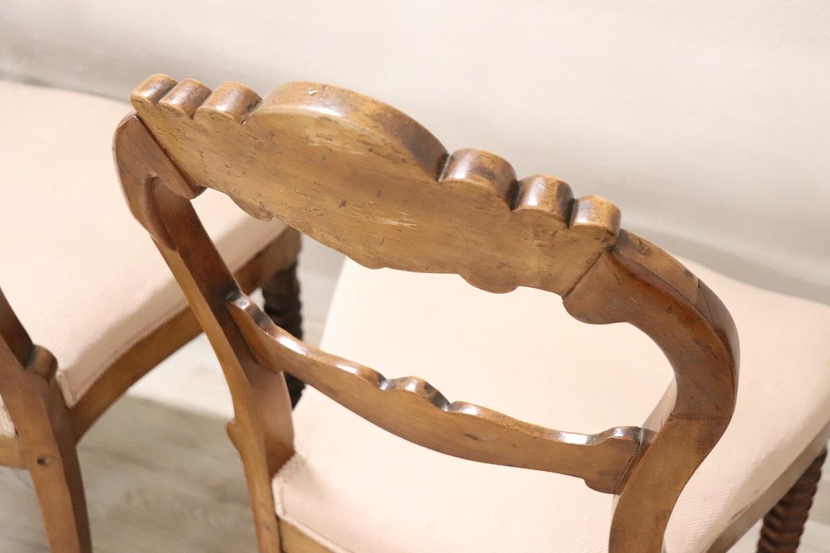 19th Century Italian Louis Philippe Carved Walnut Set of Six Antique Chairs 5