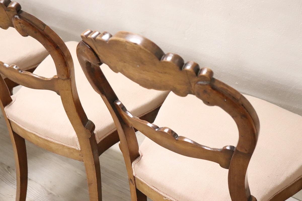 19th Century Italian Louis Philippe Carved Walnut Set of Six Antique Chairs 6