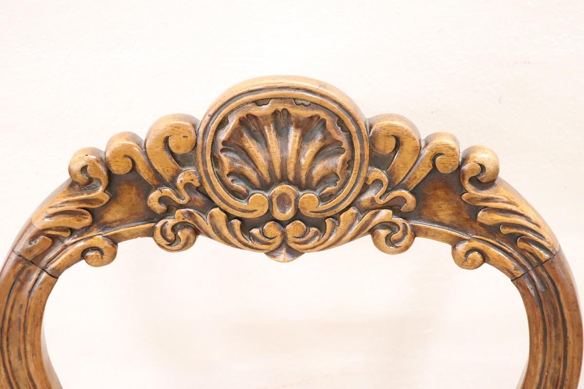 19th Century Italian Louis Philippe Carved Walnut Set of Six Antique Chairs 7