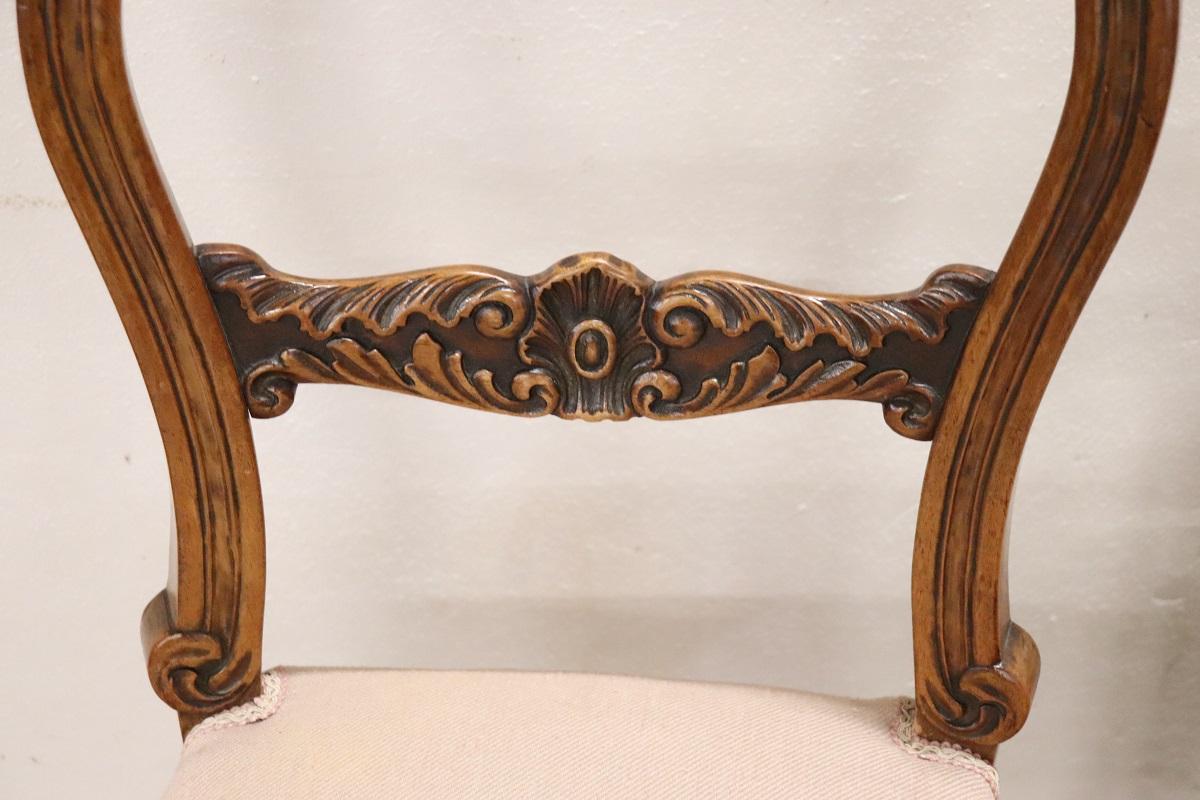 19th Century Italian Louis Philippe Carved Walnut Set of Six Antique Chairs 8