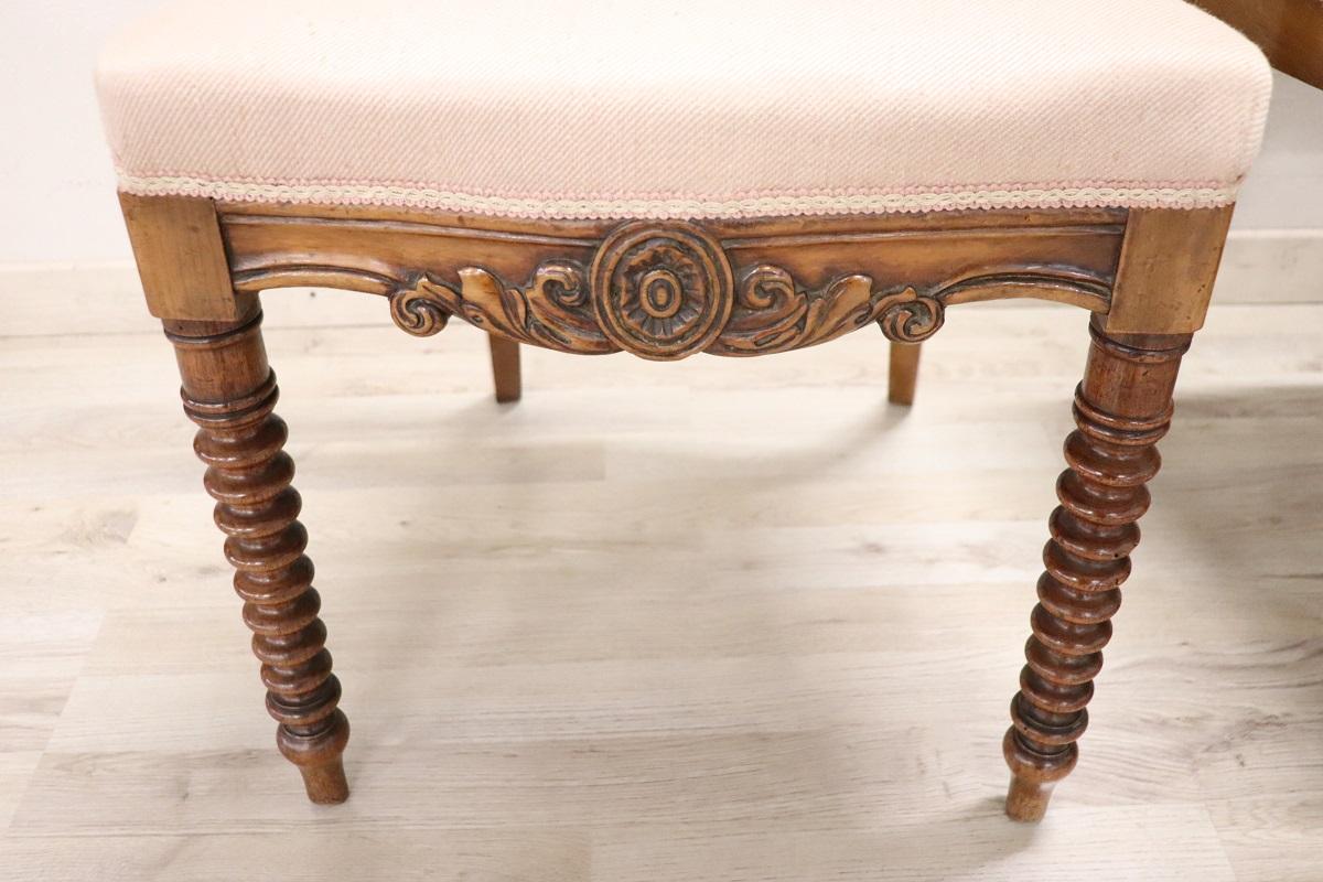 19th Century Italian Louis Philippe Carved Walnut Set of Six Antique Chairs 9
