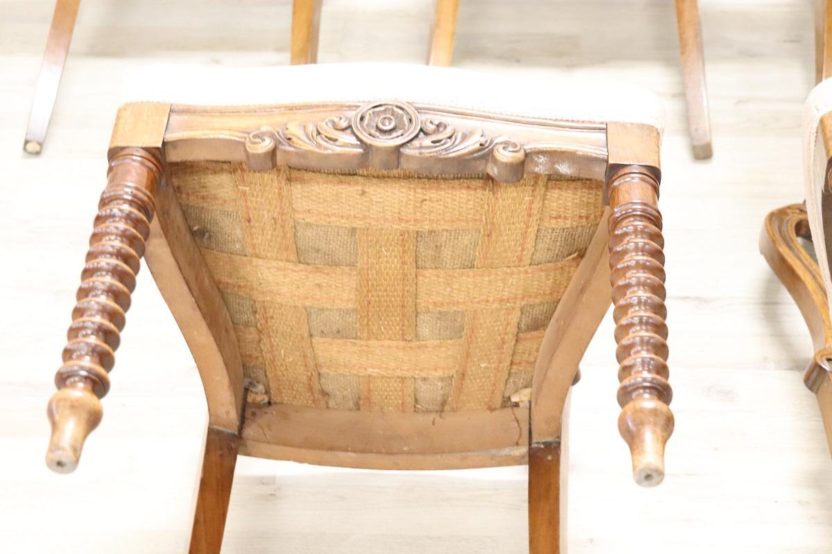 19th Century Italian Louis Philippe Carved Walnut Set of Six Antique Chairs 11