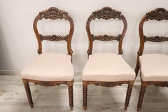 19th Century Italian Louis Philippe Carved Walnut Set of Six Antique Chairs