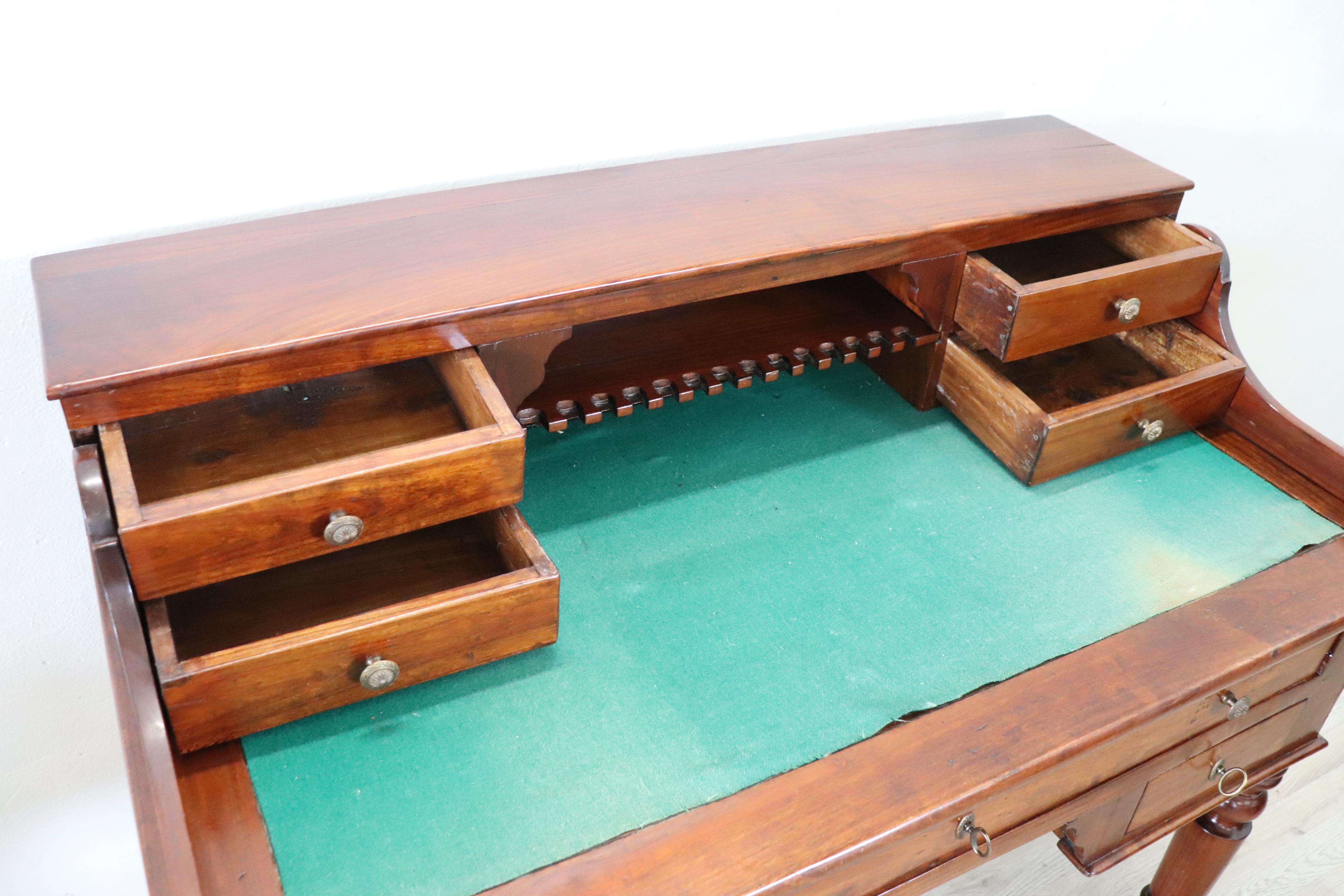 Walnut 19th Century Italian Louis Philippe Cherry Wood Antique Writing Desk For Sale