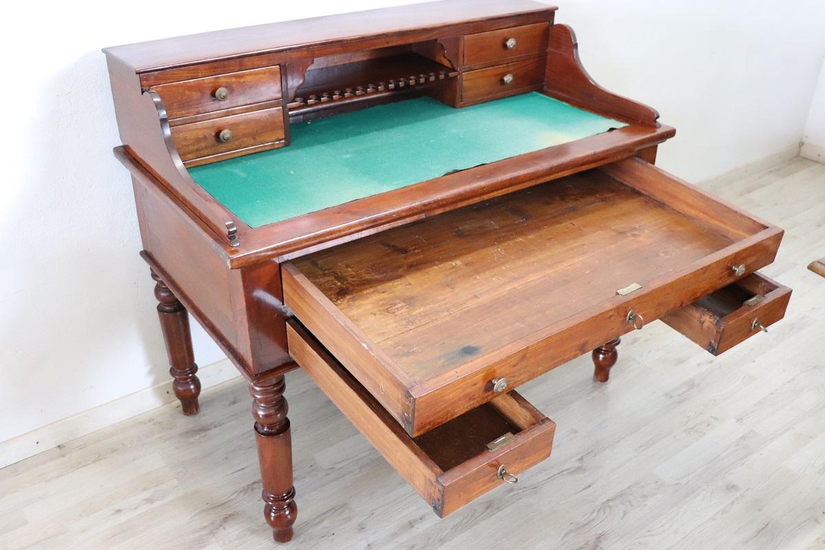 19th Century Italian Louis Philippe Cherry Wood Antique Writing Desk For Sale 1