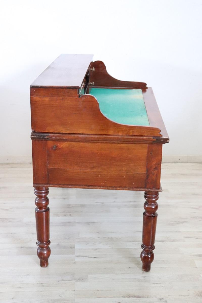 19th Century Italian Louis Philippe Cherry Wood Antique Writing Desk For Sale 2