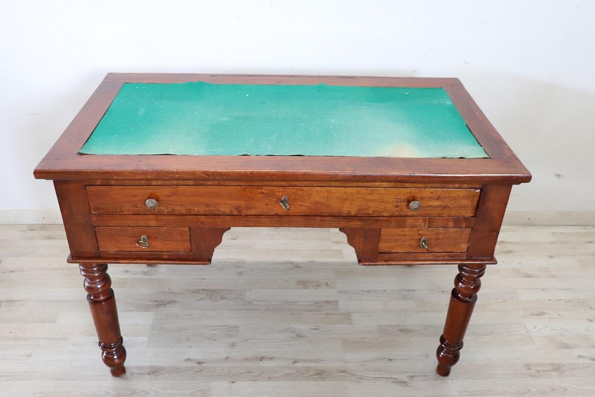 19th Century Italian Louis Philippe Cherry Wood Antique Writing Desk For Sale 4