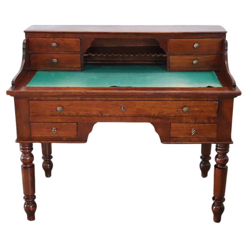 19th Century Italian Louis Philippe Cherry Wood Antique Writing Desk For Sale
