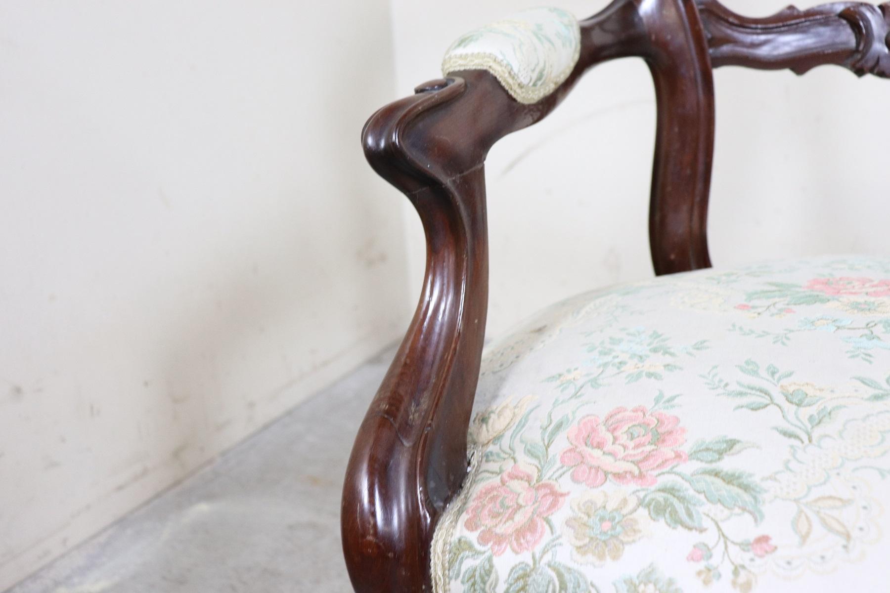 19th Century Italian Louis Philippe Mahogany Carved Pair of Armchairs In Excellent Condition In Casale Monferrato, IT