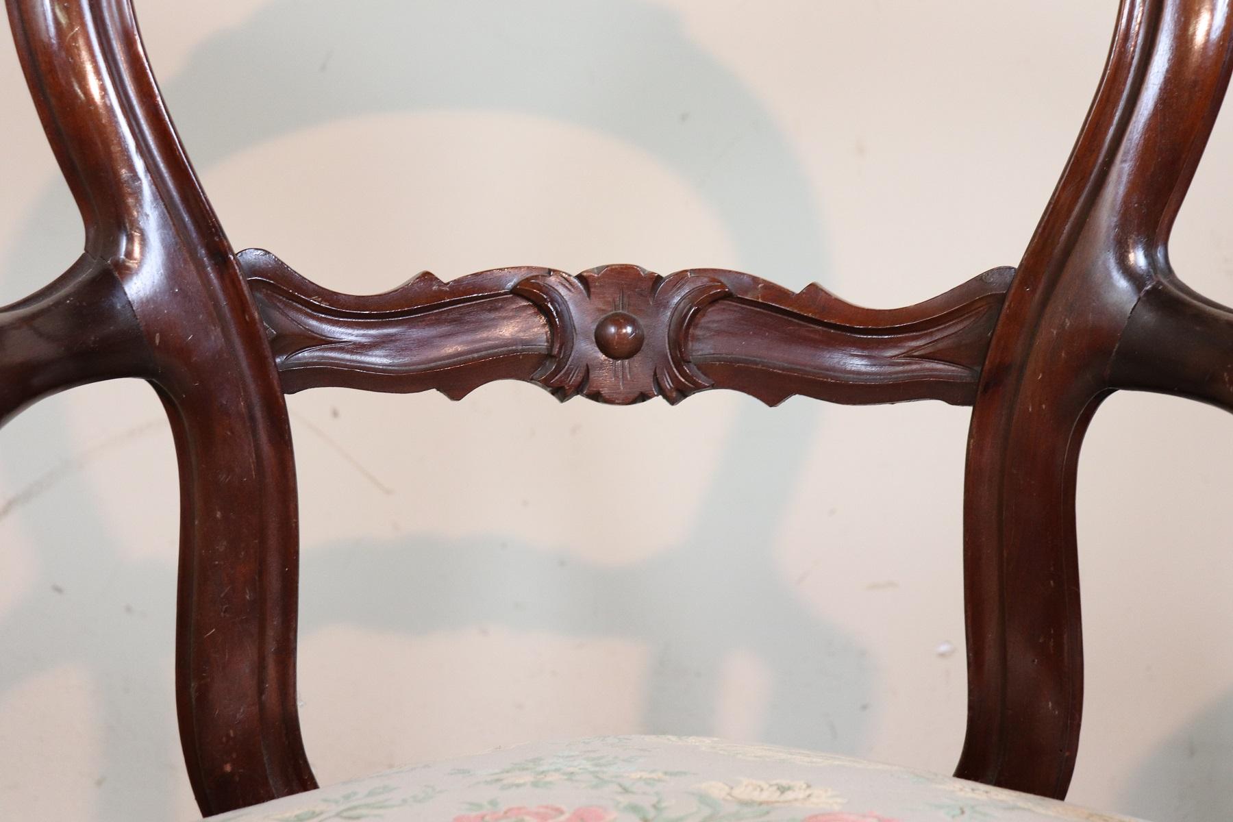 Mid-19th Century 19th Century Italian Louis Philippe Mahogany Carved Pair of Armchairs