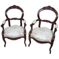 19th Century Italian Louis Philippe Mahogany Carved Pair of Armchairs