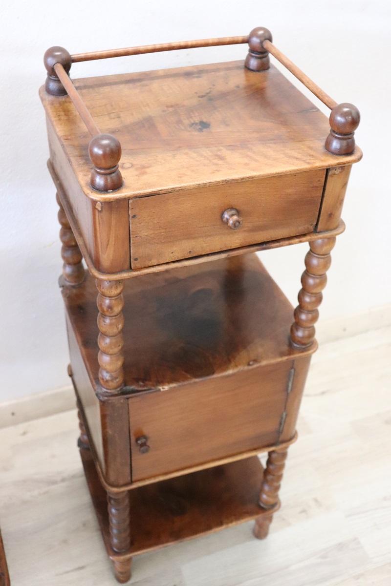 19th Century Italian Louis Philippe Set of 2 Antique Nightstands in Solid Walnut 1
