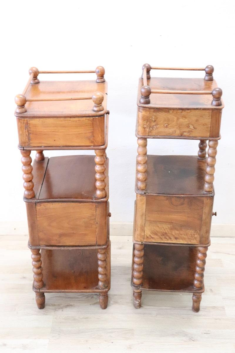 19th Century Italian Louis Philippe Set of 2 Antique Nightstands in Solid Walnut 5