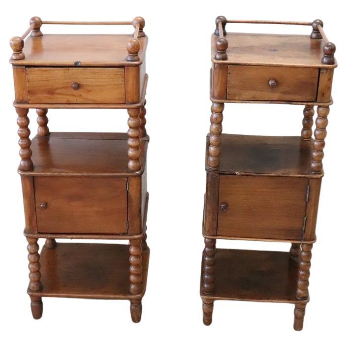 19th Century Italian Louis Philippe Set of 2 Antique Nightstands in Solid Walnut