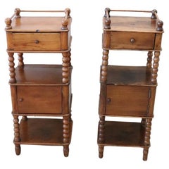 19th Century Italian Louis Philippe Set of 2 Antique Nightstands in Solid Walnut