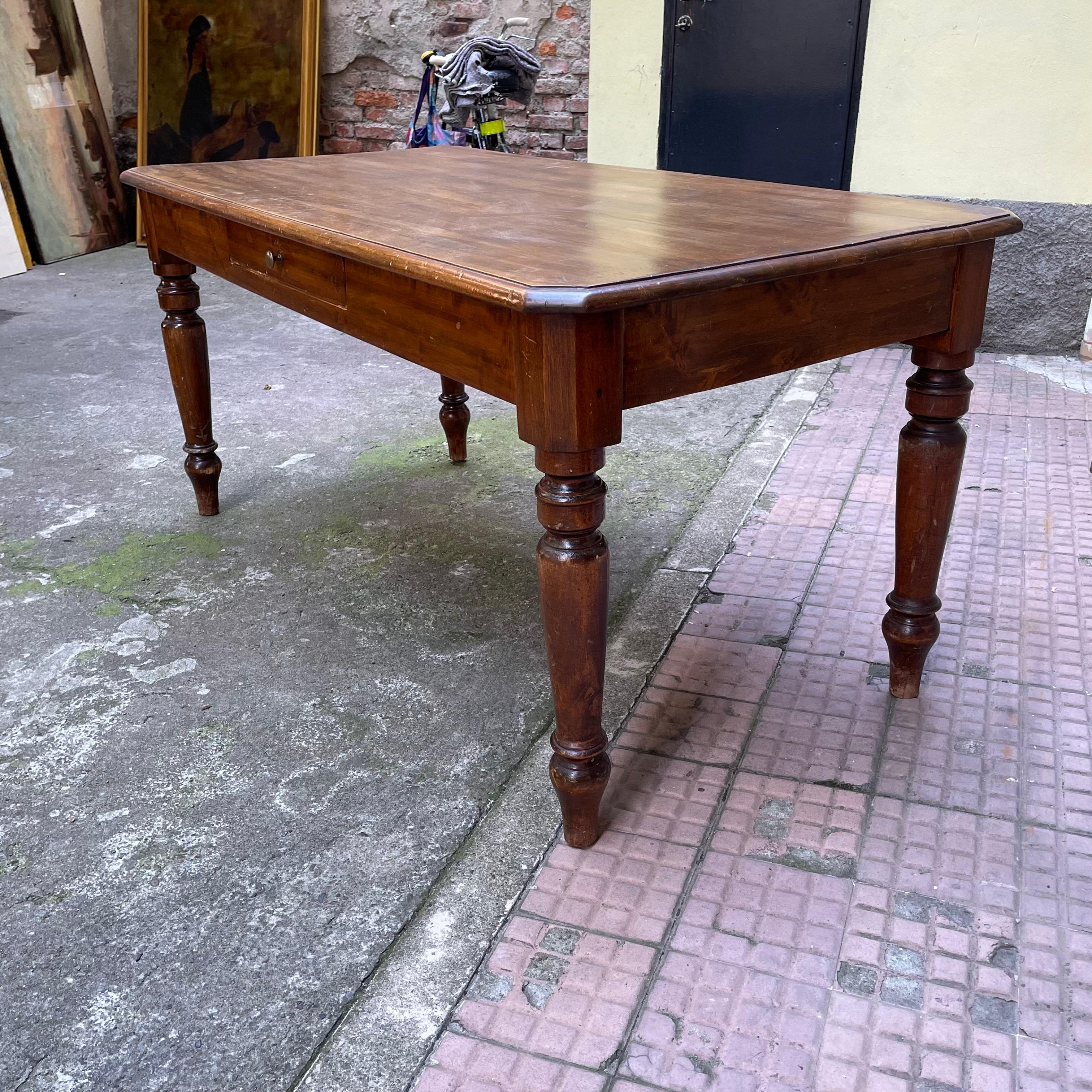 Turned 19th Century Italian Louis Philippe Solid Poplar Dining Table For Sale