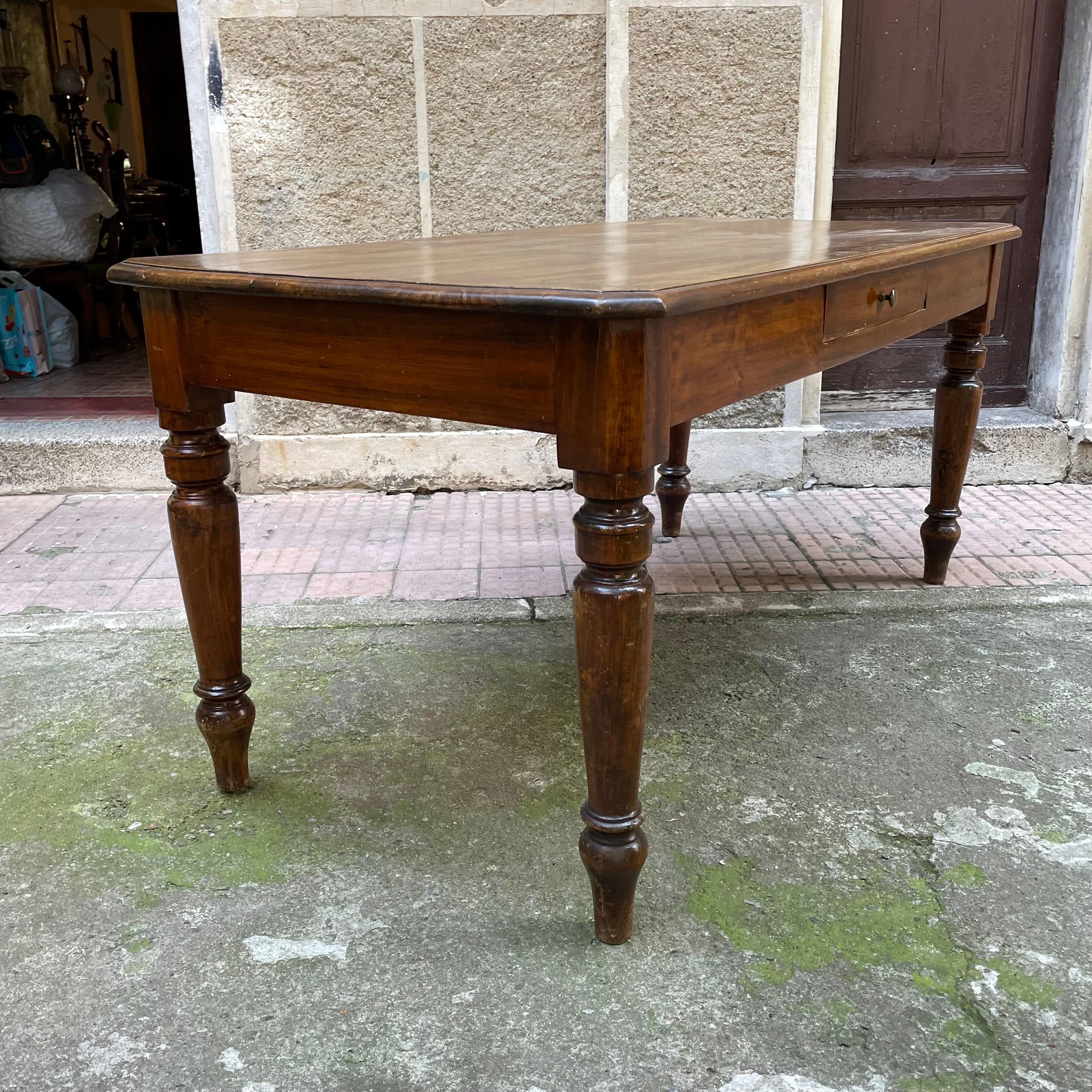 19th Century Italian Louis Philippe Solid Poplar Dining Table For Sale 2