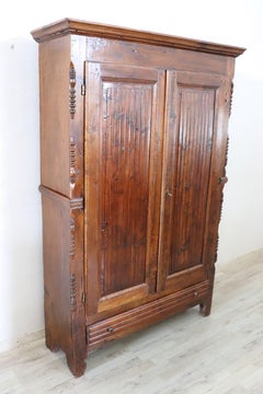 19th Century Italian Louis Philippe Solid Poplar Wood Antique Wardrobe, Armoire