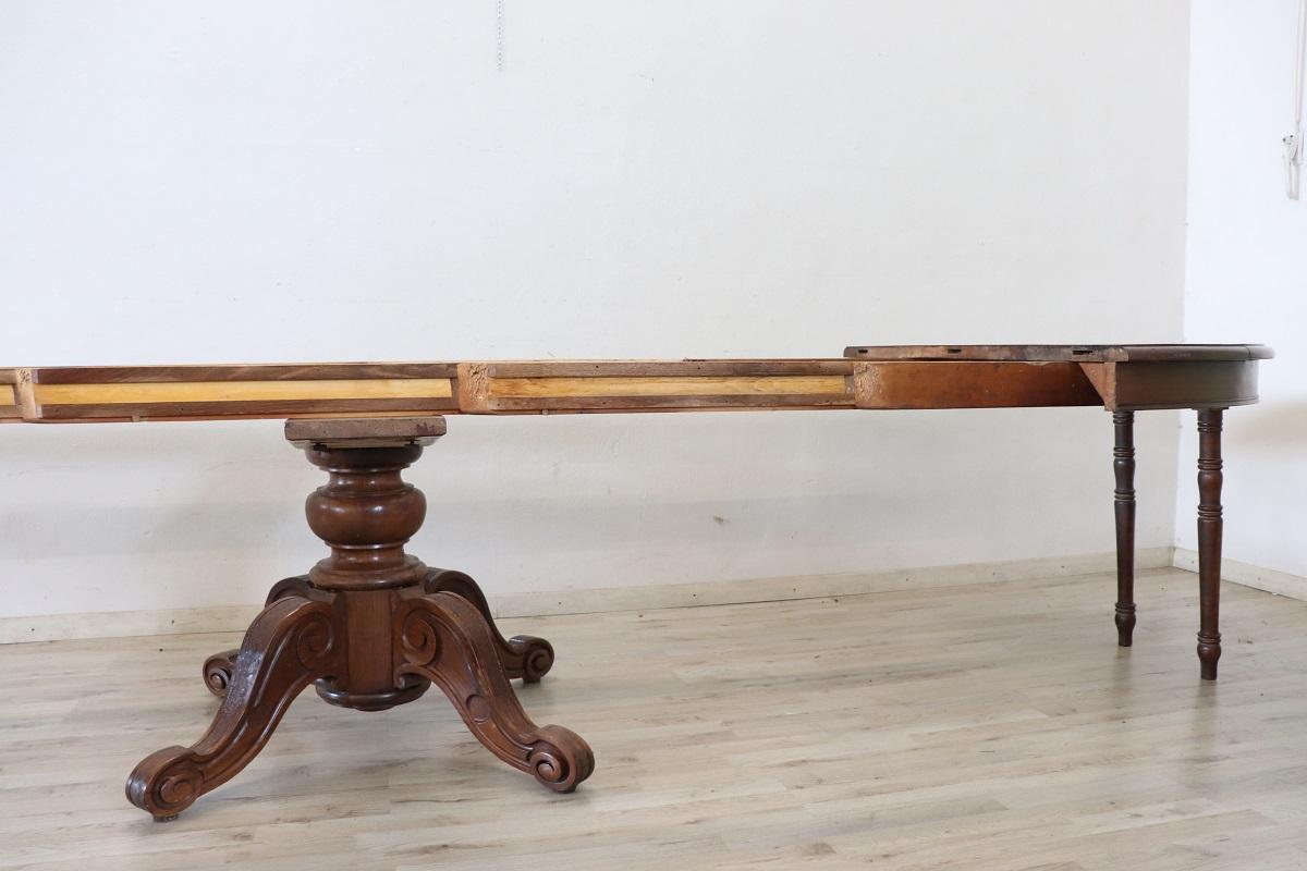 19th Century Italian Louis Philippe Solid Walnut Oval Extendable Dining Table 1