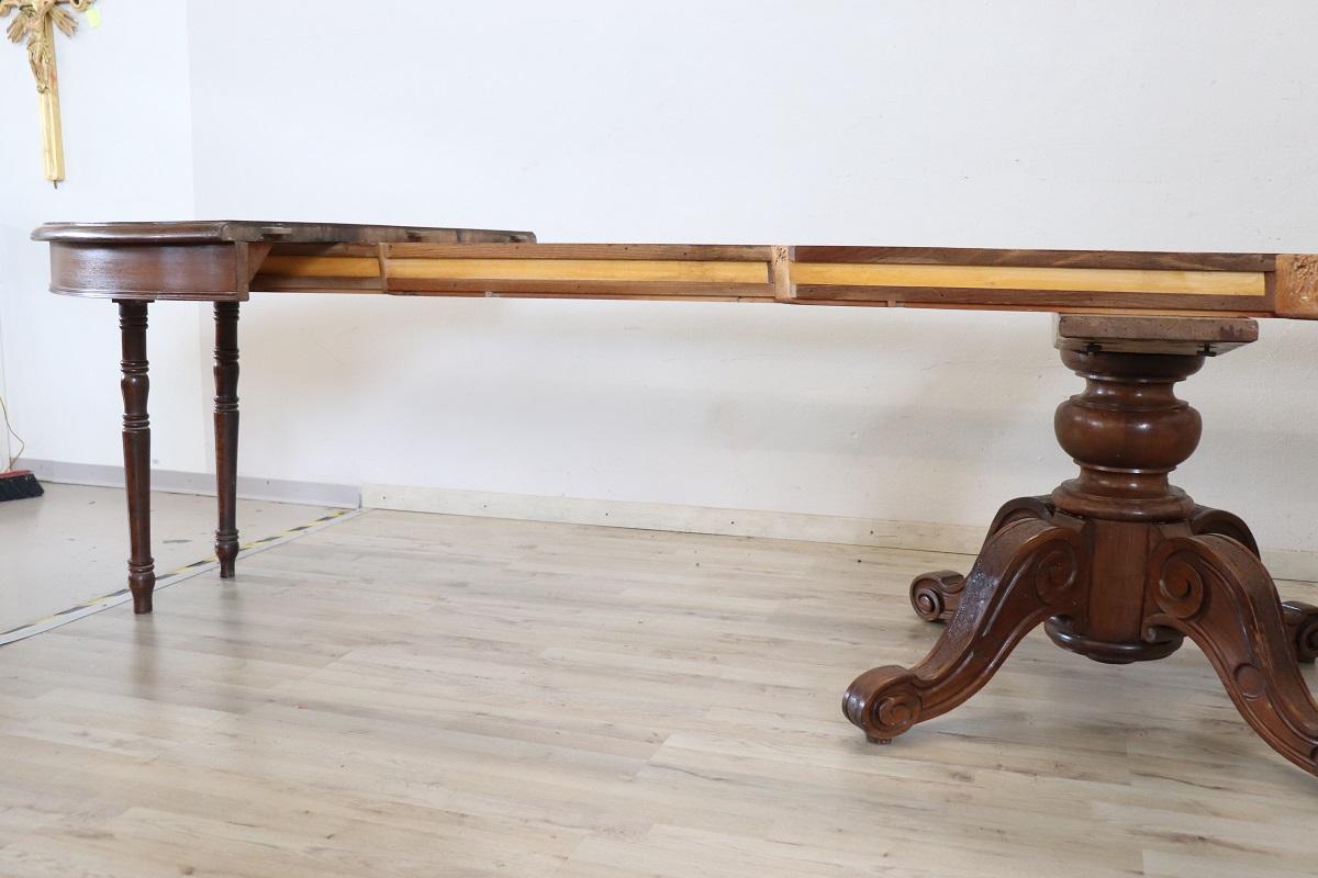 19th Century Italian Louis Philippe Solid Walnut Oval Extendable Dining Table 2