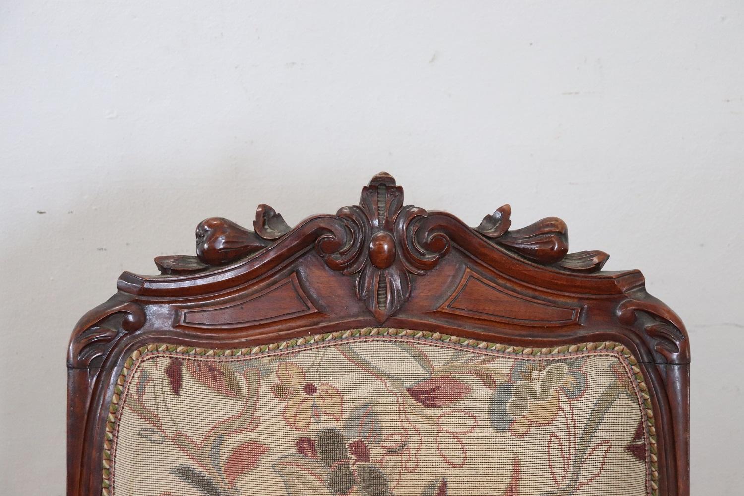 19th Century Italian Louis Philippe Walnut Antique Armchair In Fair Condition In Casale Monferrato, IT
