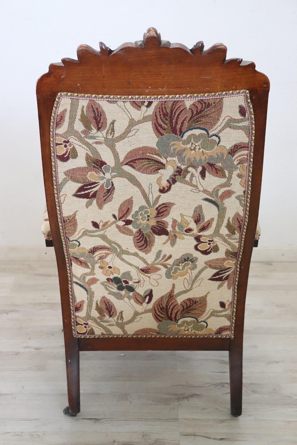 19th Century Italian Louis Philippe Walnut Antique Armchair 2