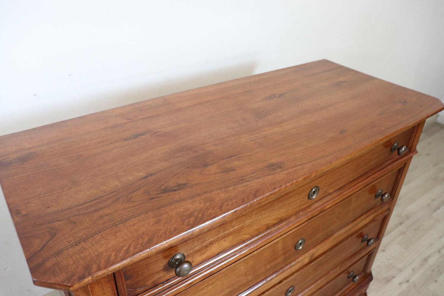 Mid-19th Century 19th Century Italian Louis Philippe Walnut Antique Chest of Drawers or Dresser