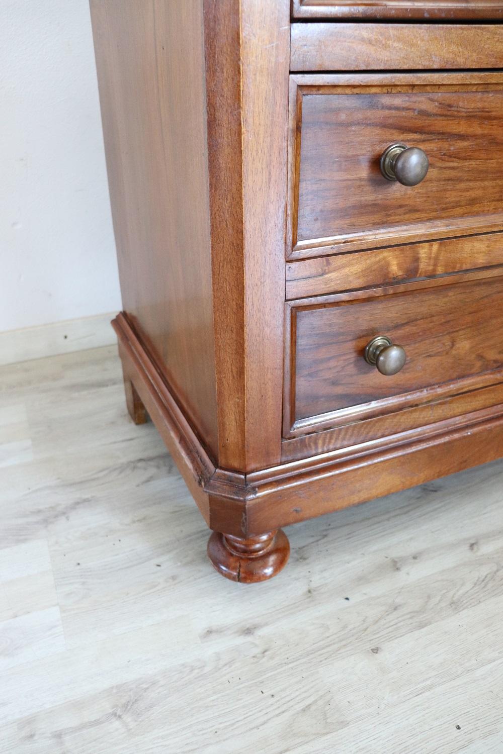 19th Century Italian Louis Philippe Walnut Antique Chest of Drawers or Dresser 2