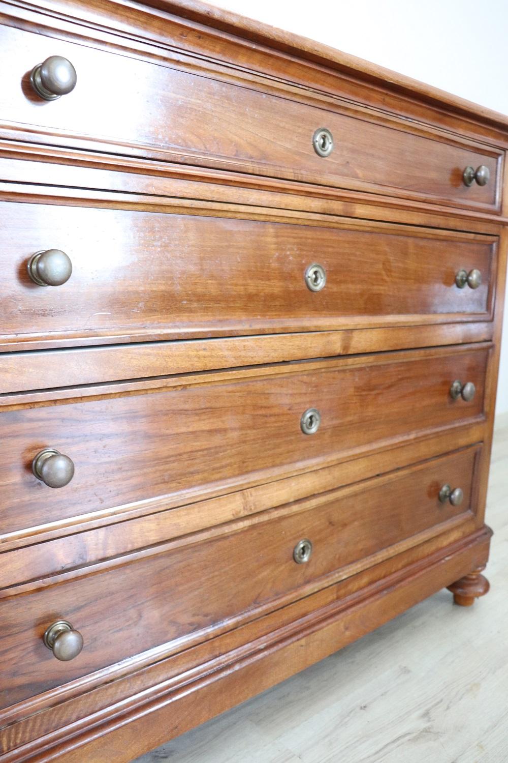 19th Century Italian Louis Philippe Walnut Antique Chest of Drawers or Dresser 3