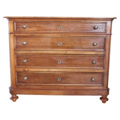 19th Century Italian Louis Philippe Walnut Antique Chest of Drawers or Dresser
