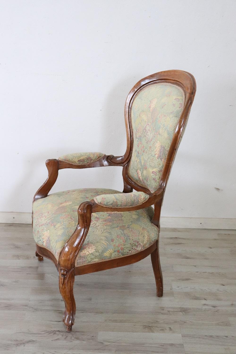 19th Century Italian Louis Philippe Walnut Armchair For Sale 2