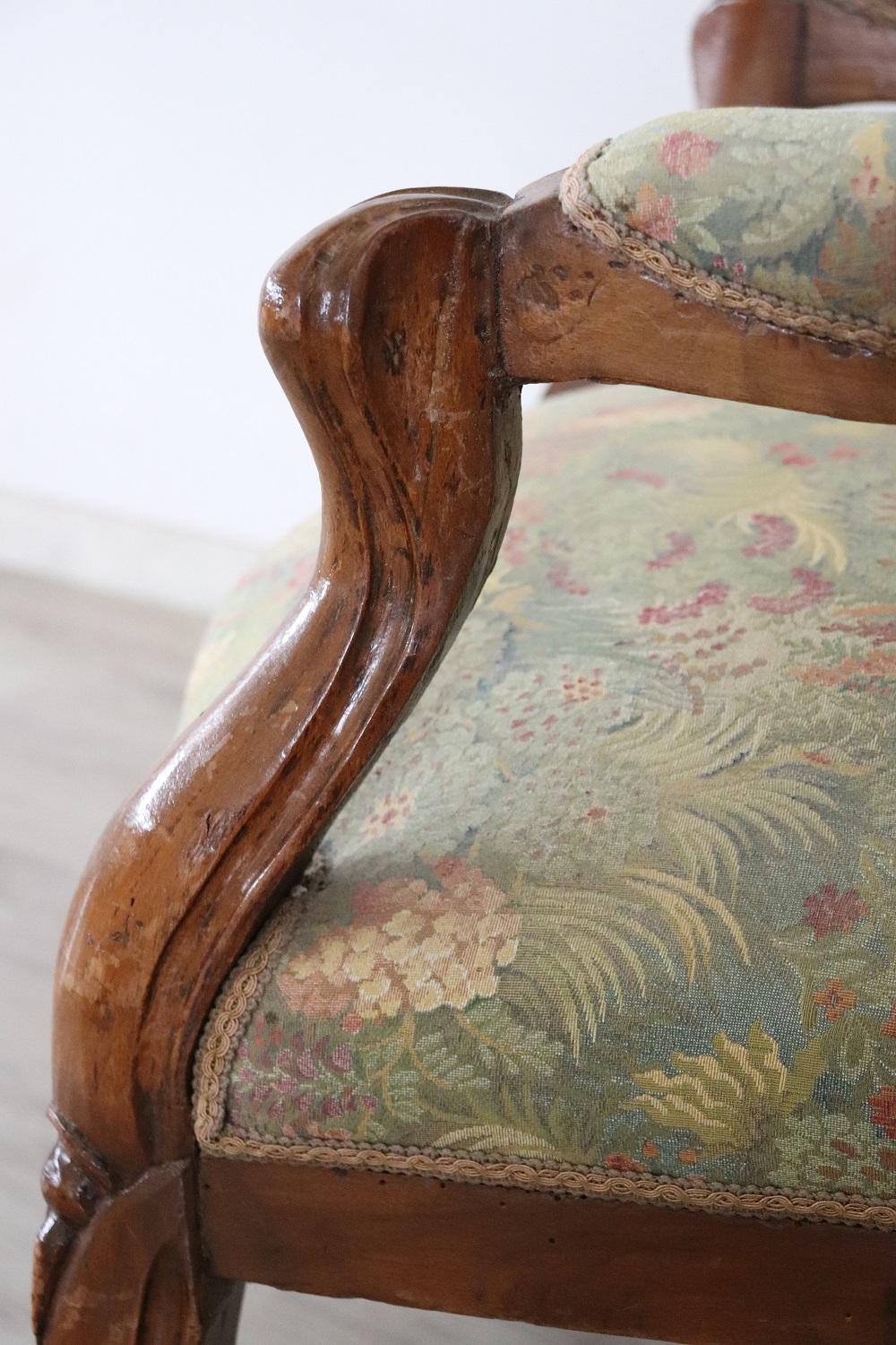 19th Century Italian Louis Philippe Walnut Armchair For Sale 3