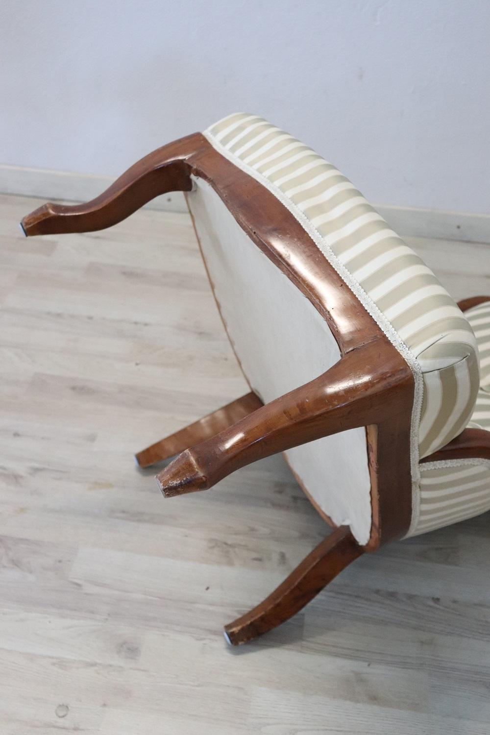 19th Century Italian Louis Philippe Walnut Armchair with Silk Seat For Sale 2