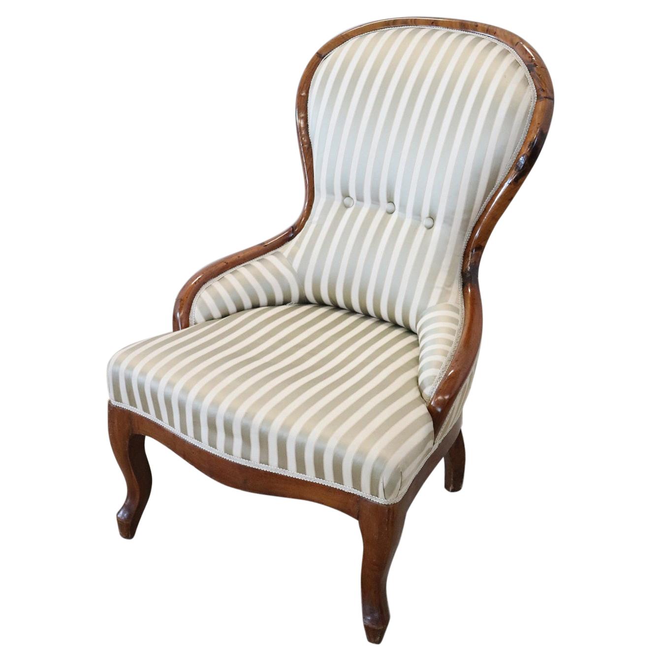 19th Century Italian Louis Philippe Walnut Armchair with Silk Seat For Sale