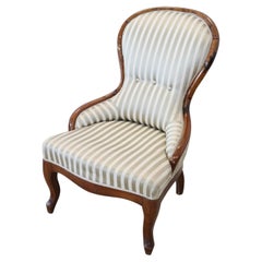 Antique 19th Century Italian Louis Philippe Walnut Armchair with Silk Seat