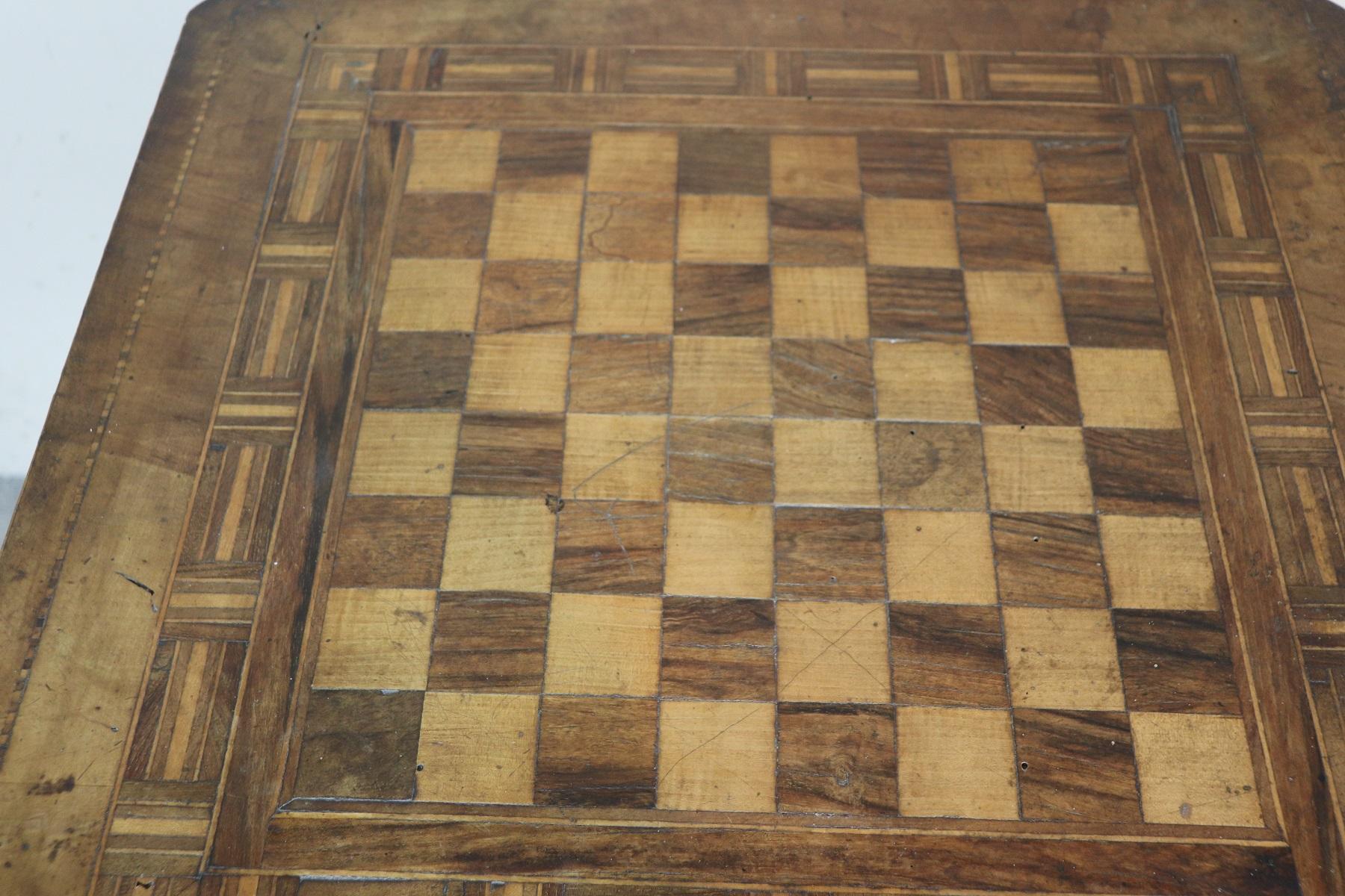 Mid-19th Century 19th Century Italian Louis Philippe Walnut Inlay Chess Table or Side Table