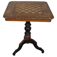 Antique 19th Century Italian Louis Philippe Walnut Inlay Chess Table or Side Table