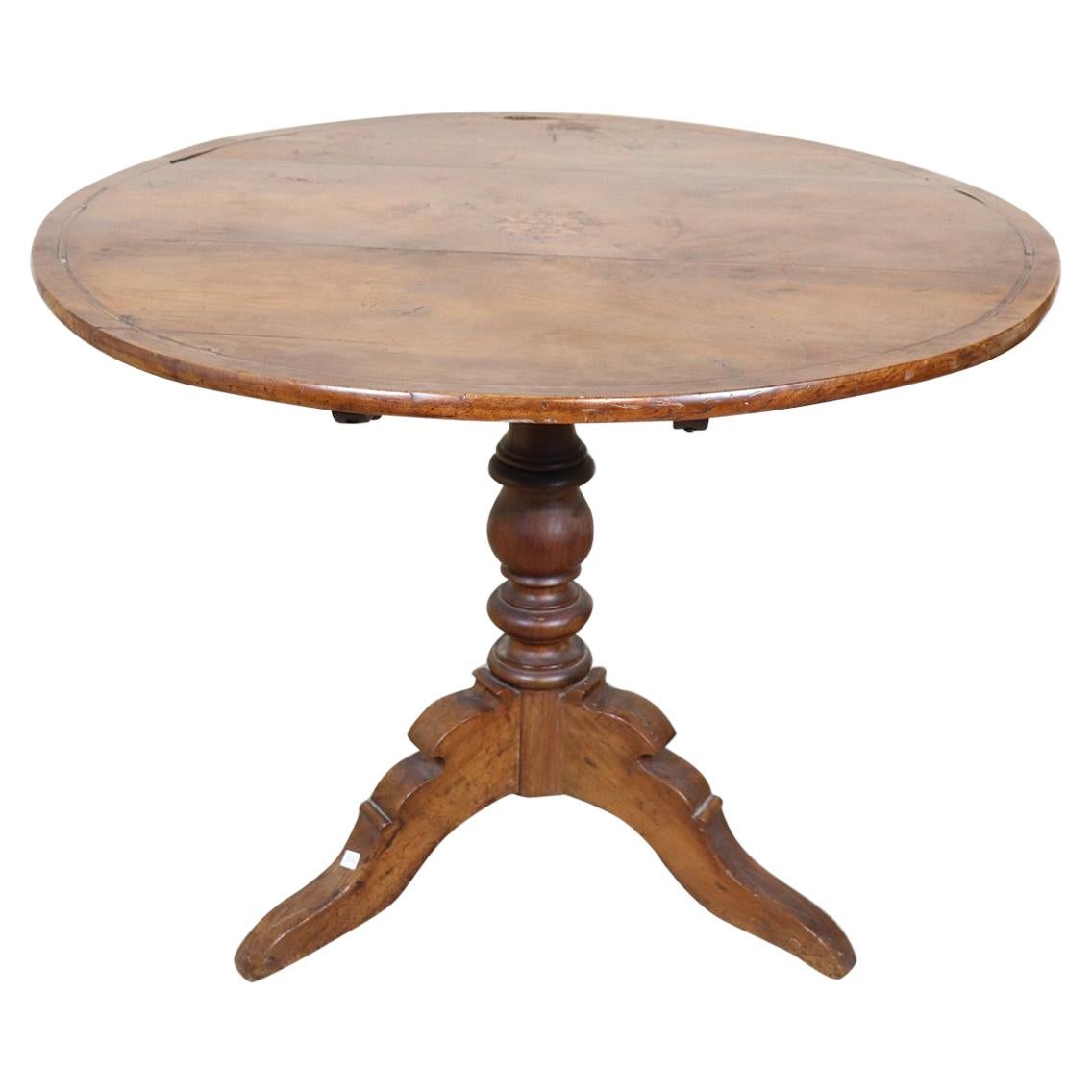 19th Century Italian Louis Philippe Walnut Inlay Tilt-Top Round Table