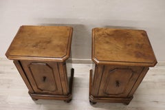 19th Century Italian Louis Philippe Walnut Pair of Nightstand
