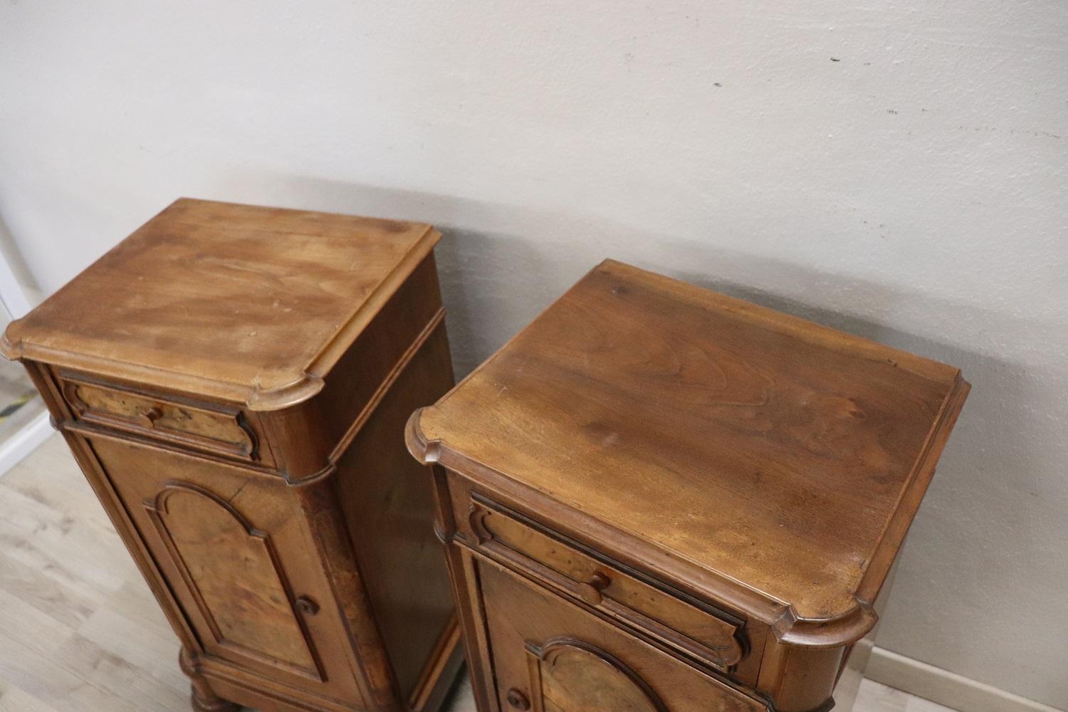 19th Century Italian Louis Philippe Walnut Pair of Nightstands 1