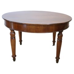 Antique 19th Century Italian Louis Philippe Walnut Round Extendable Dining Table