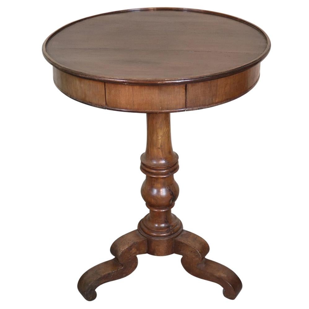 19th Century Italian Louis Philippe Walnut Round Side Table or Pedestal Table