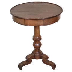 19th Century Italian Louis Philippe Walnut Round Side Table or Pedestal Table