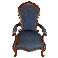19th Century Italian Louis Philippe Walnut Wood Armchair