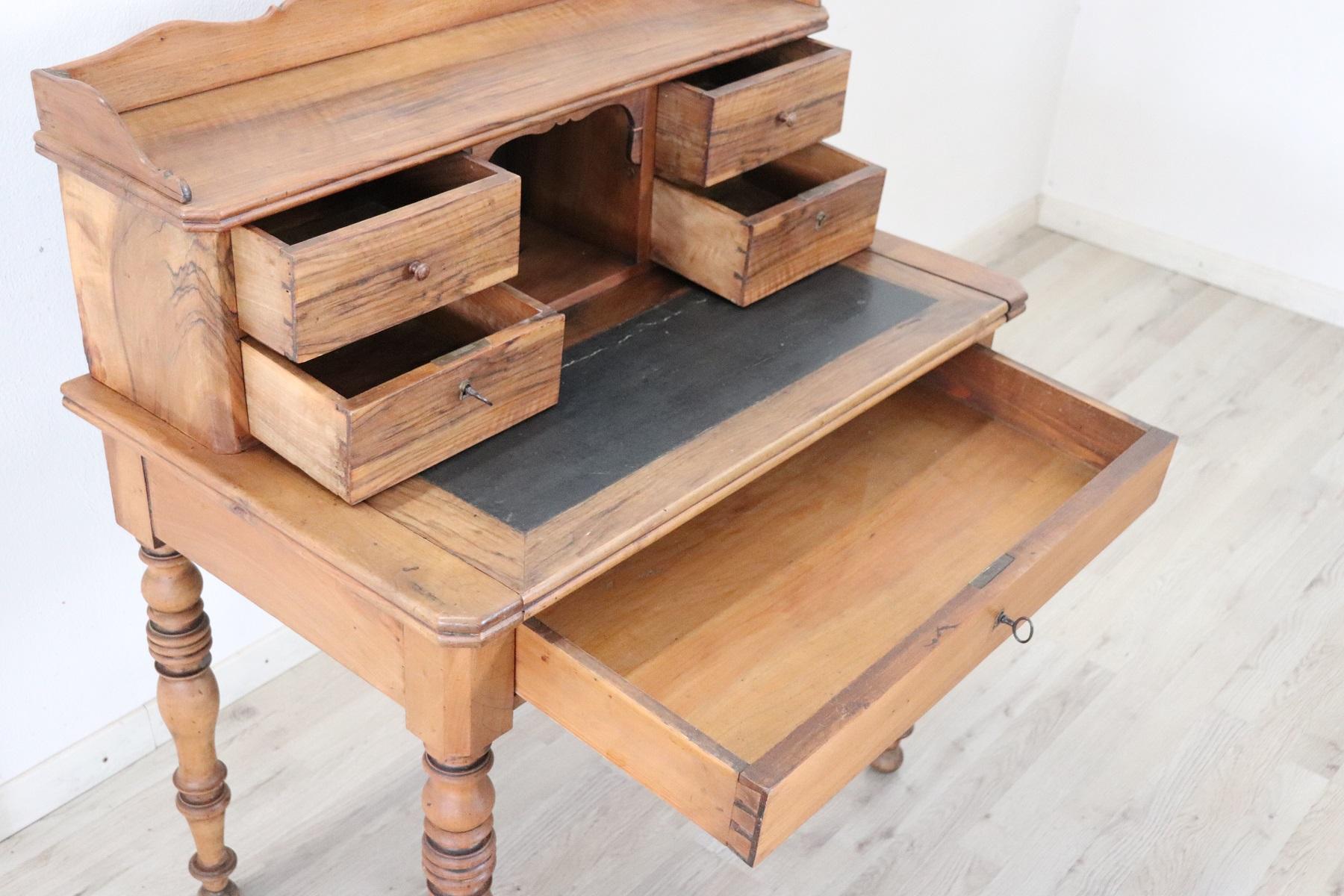 19th Century Italian Louis Philippe Walnut Wood Writing Desk 5