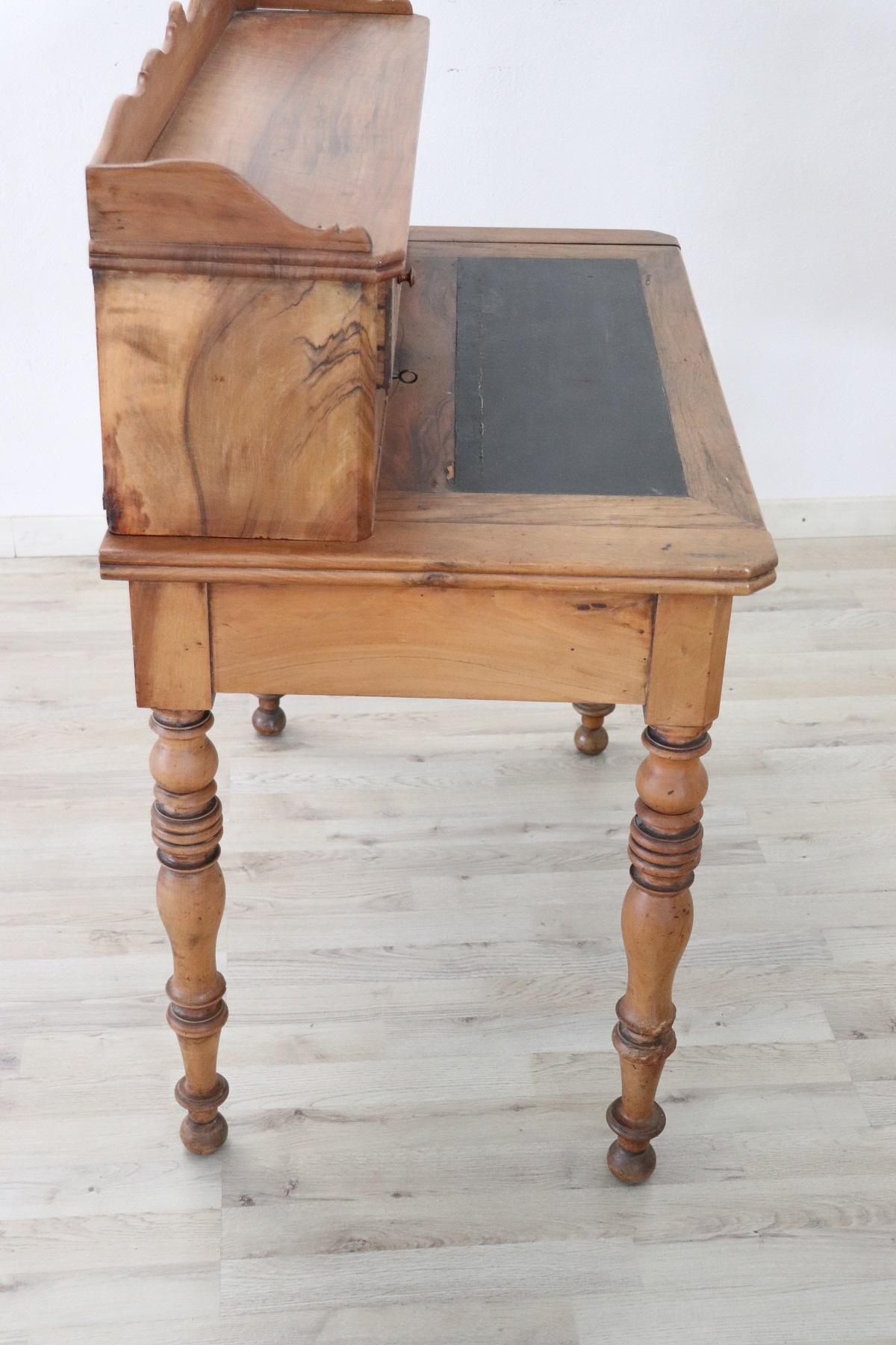 19th Century Italian Louis Philippe Walnut Wood Writing Desk 7