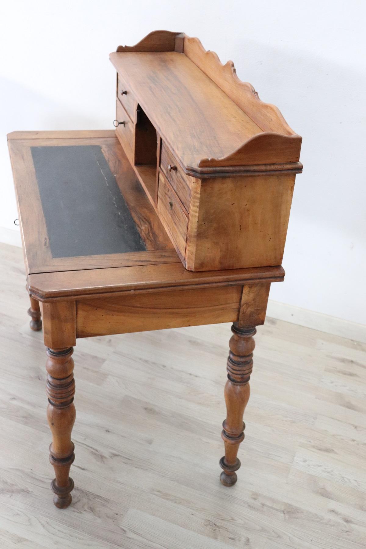 19th Century Italian Louis Philippe Walnut Wood Writing Desk 9