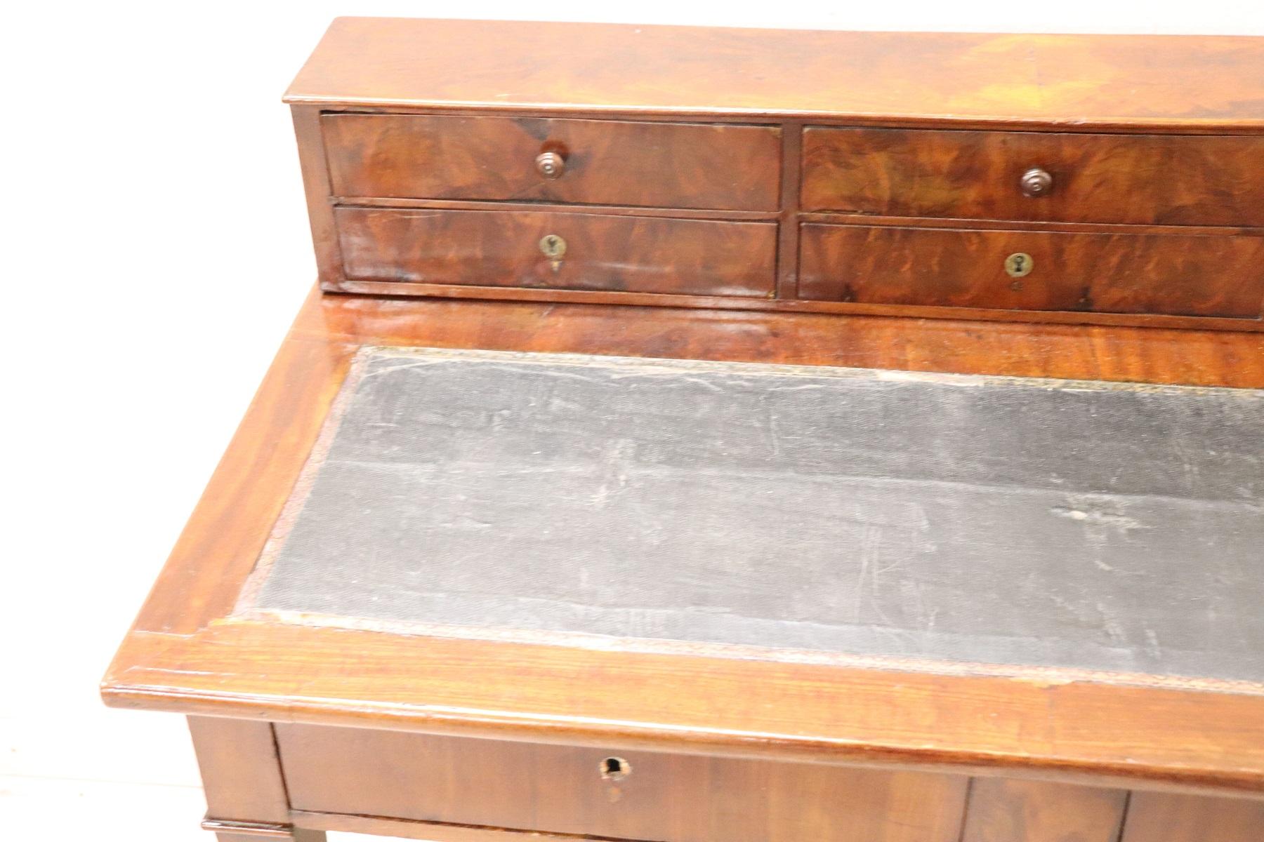 Veneer 19th Century Italian Louis Philippe Mahogany Wood Writing Desk