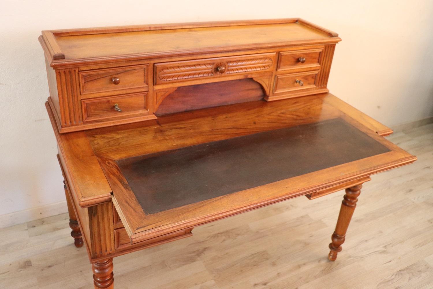 Mid-19th Century 19th Century Italian Louis Philippe Walnut Wood Writing Desk