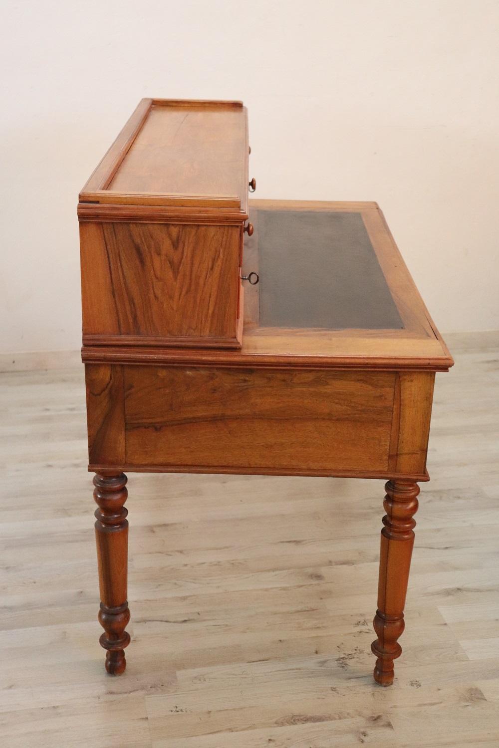 19th Century Italian Louis Philippe Walnut Wood Writing Desk 4